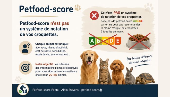 Le concept du Petfood-score Pacta : une évaluation adaptée à chaque animal.