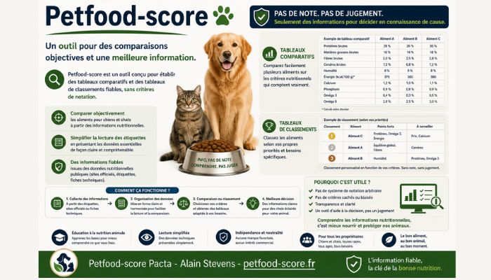 Les outils du Petfood-score Pacta pour comparer, informer et protéger les entreprises du secteur du petfood.