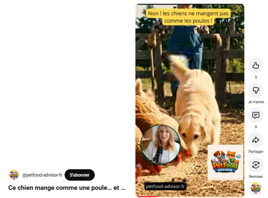 Ce chien mange comme une poule