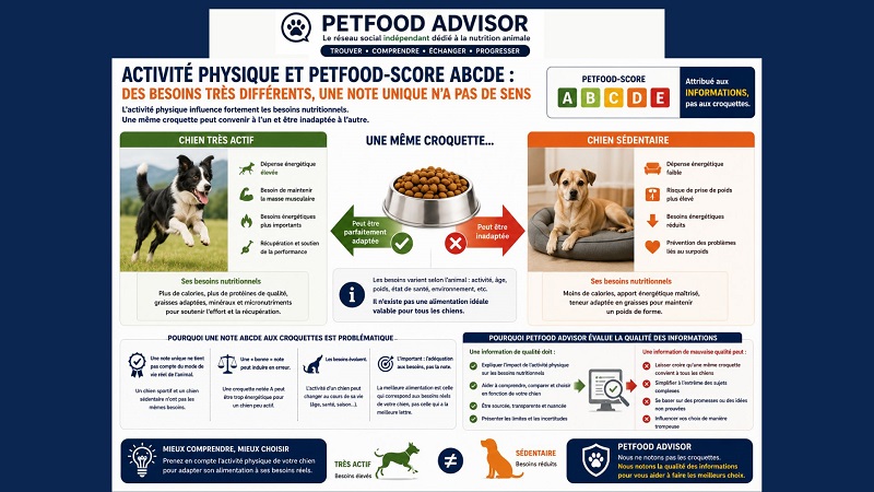 Le petfood-score ABCDE et l'activité des chiens